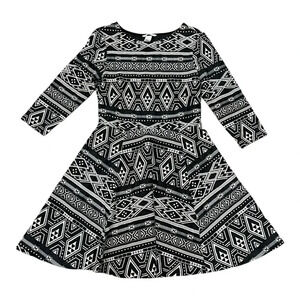 H&M Black Grometric Print Mini Skater Dress M